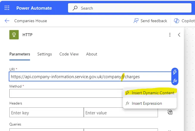 Configure the GET request